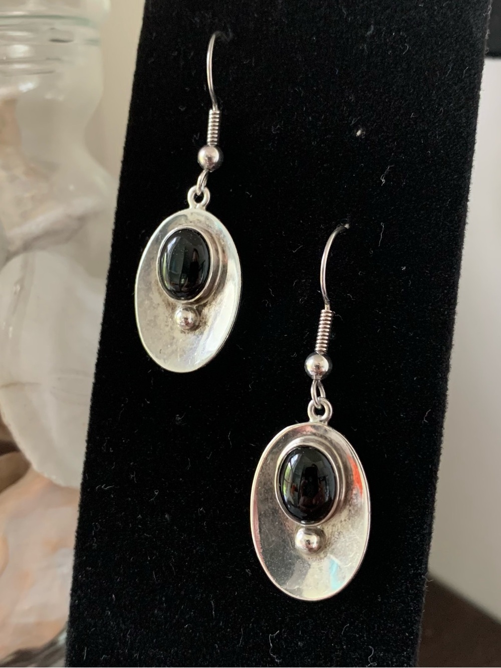 Vintage Carlos Diaz onyx & sterling silver earrings